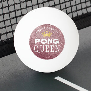 PING PONG QUEEN Rose Gold Glitter Name Ball