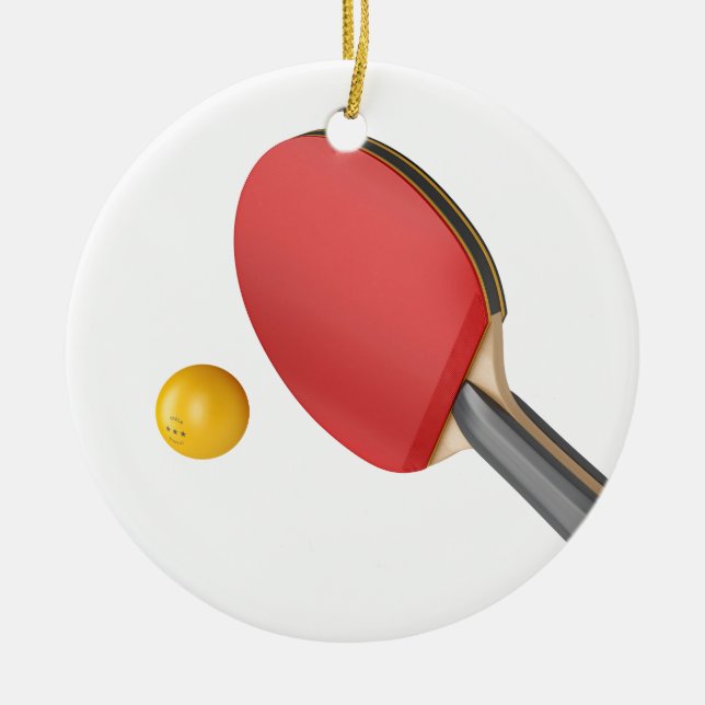 Ping pong racket and ball ceramic tree decoration (Front)