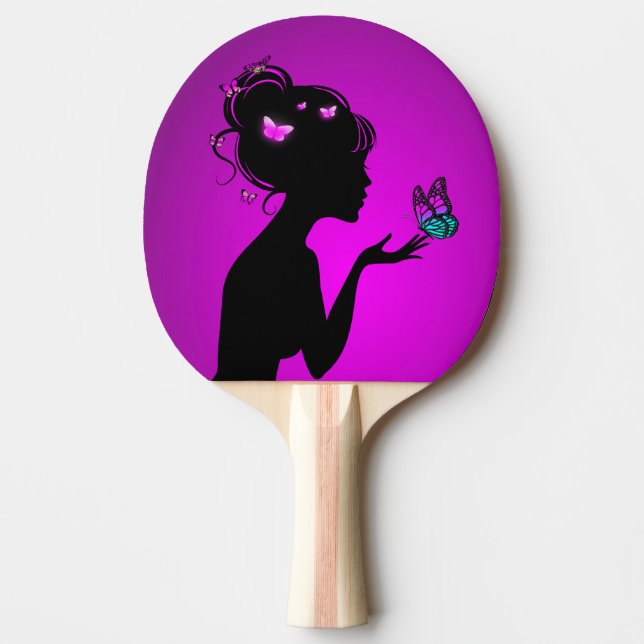 Ping Pong Racket The Woman Purple Butterflies Ping Pong Paddle (Front)