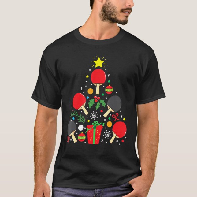 Ping Pong Table Tennis Christmas Ornament Tree T-Shirt (Front)