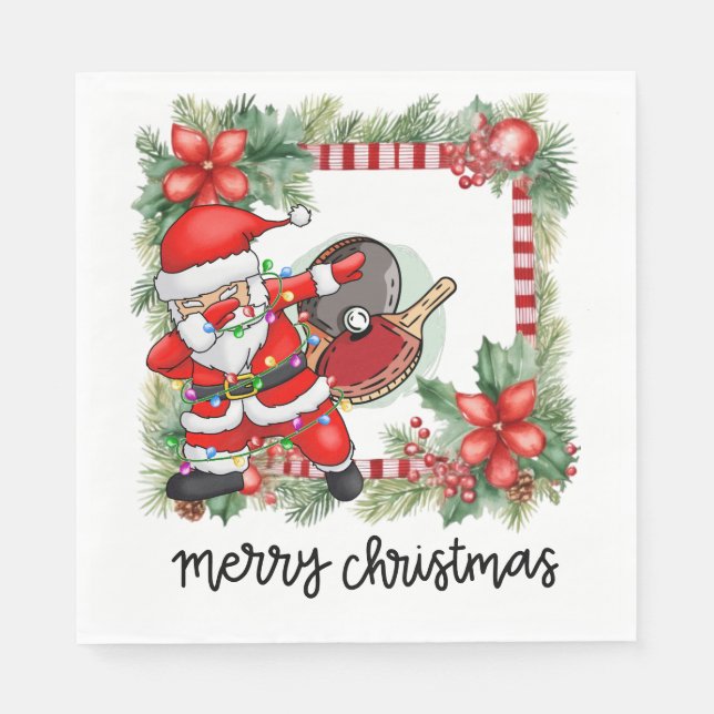 Ping Pong Table Tennis Christmas Themed Napkin (Front)