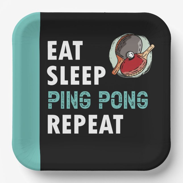  Ping pong Table Tennis Eat Sleep Repeat black   Paper Plate (Front)