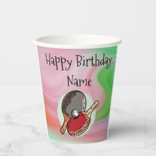 Ping pong table Tennis Happy Birthday  Paper Cups