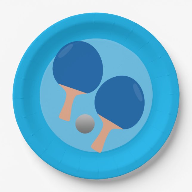 Ping Pong Table Tennis  party  blue background Paper Plate (Front)