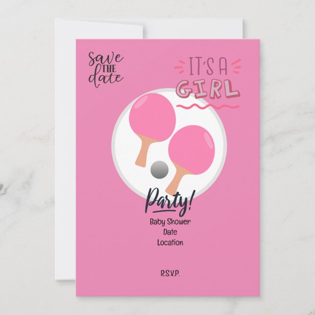 Ping Pong Table Tennis  party  pink baby shower Invitation (Front)