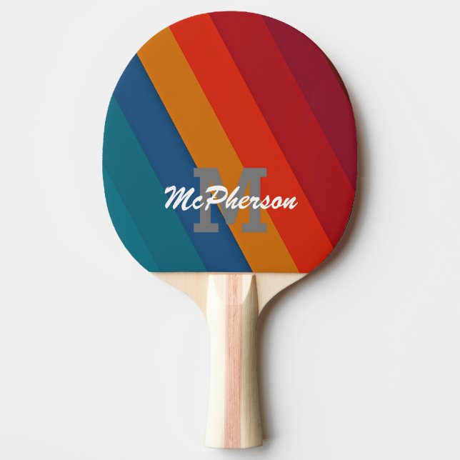 Ping Pong Vivid Stripes with monogram and name Paddle (Front)