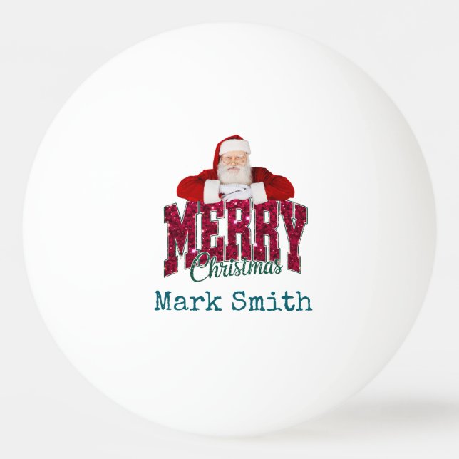 Ping Pong with Santa Claus Merry Christmas Ball (Front)