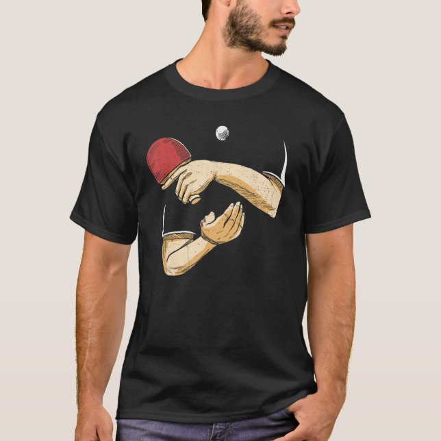 ping pong  young man swinging his bat at table ten T-Shirt (Front)