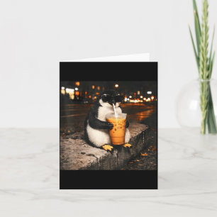 Pinguin drinking iced coffee funny animal meme men card