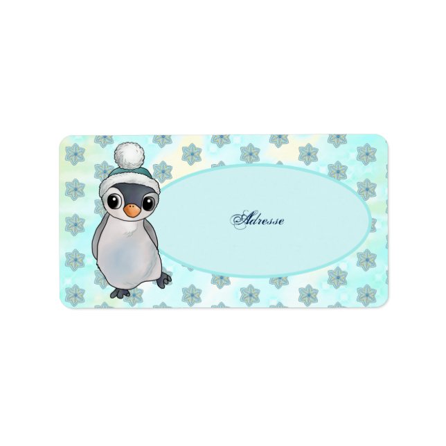 Pinguin mit Mütze Adressaufkleber Label (Front)