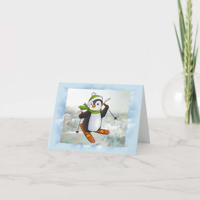 Pinguin mit Ski Card (Front)
