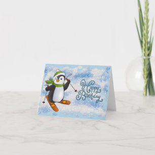Pinguin mit Ski Karte Card