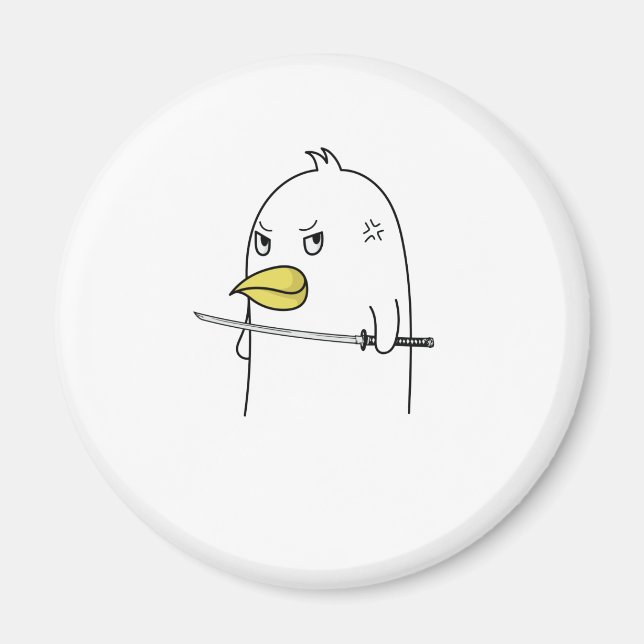 Pinguin Vogel mit Samurai Schwert guckt böse Magnet (Front)