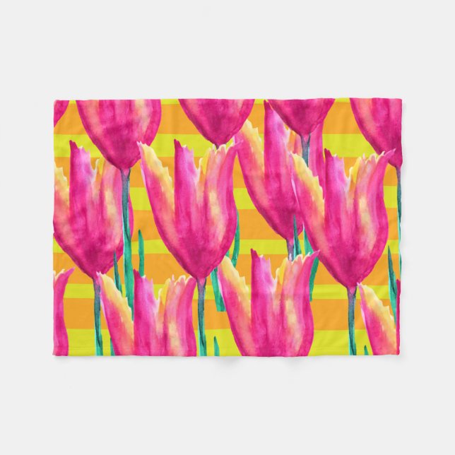 Pinik Tulips pattern  Fleece Blanket (Front (Horizontal))