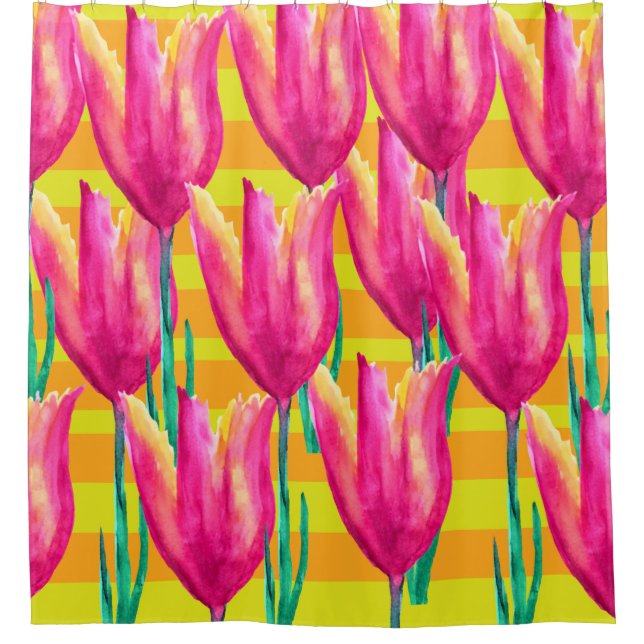 Pinik Tulips pattern  Shower Curtain (Front)