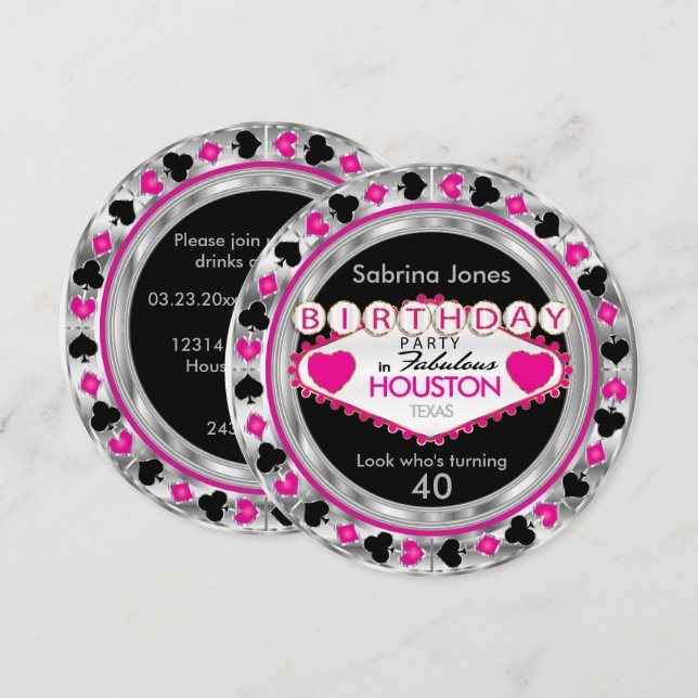 Pink 00th Birthday Party - DIY City & State Invitation (Front/Back)