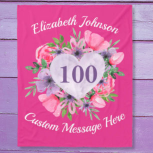 Pink 100th Birthday Blanket for Women