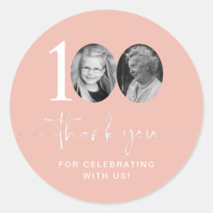 Pink 100th Birthday Thank You Classic Round Sticker