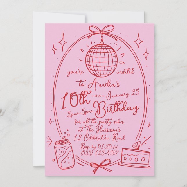Pink 10th Birthday Double Digits Girl Party Invite (Front)