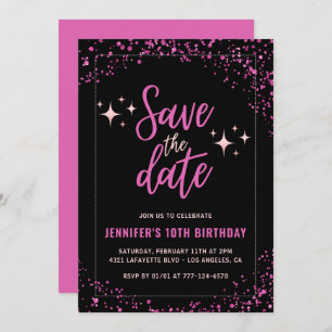 Pink 10th birthday invitations Save the date Glam