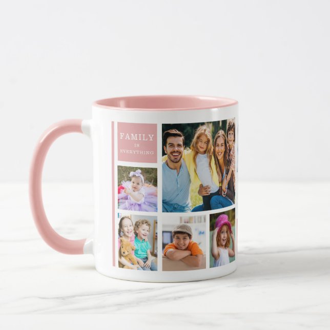 Pink 12 Family Photo Collage Quote Monogrammed  Mug (Left)