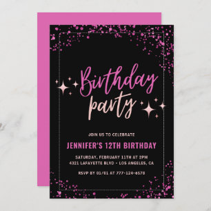 Pink 12th birthday invitations Glitter Party Glam