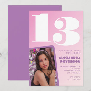 Pink 13th birthday invitations Girl Retro Photo