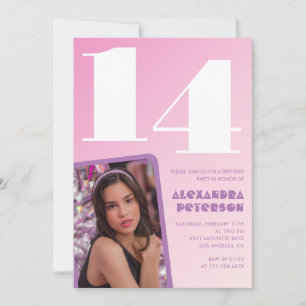 Pink 14th birthday invitations Girl Retro Photo