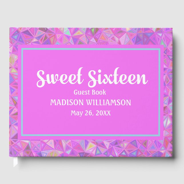 Pink 16 Birthday Personalised Guest Book Geometric (Front)