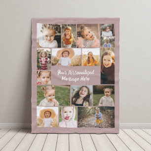 Pink 16 Photo Collage Modern Personalised Custom  Fleece Blanket