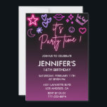 Pink 16th birthday invitations for her Modern Neon<br><div class="desc">Pink 16th birthday invitations for her Modern Neon Light</div>