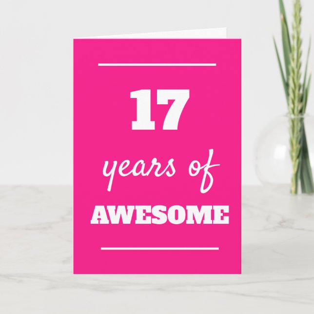 Pink 17th Birthday Card (Front)