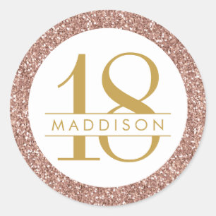 Pink 18th Birthday Custom Age Name Rose Gold Favou Classic Round Sticker