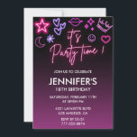 Pink 18th birthday invitations for her Modern Neon<br><div class="desc">Pink 18th birthday invitations for her Modern Neon Light</div>