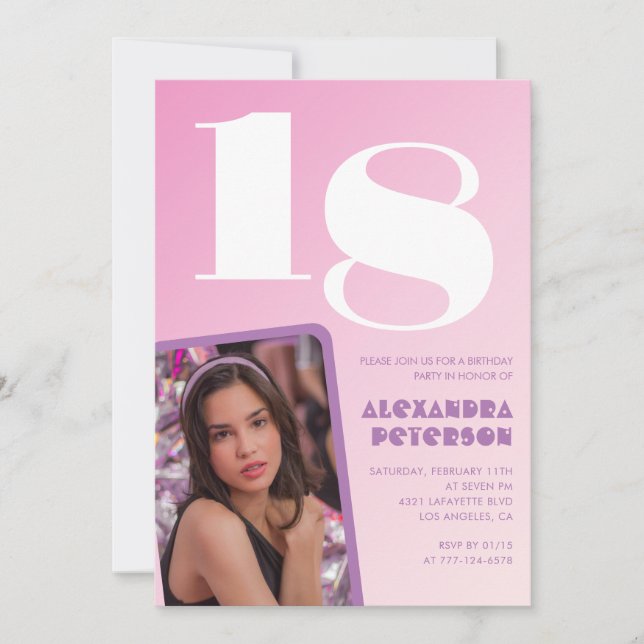 Pink 18th birthday invitations Retro Photo (Front)