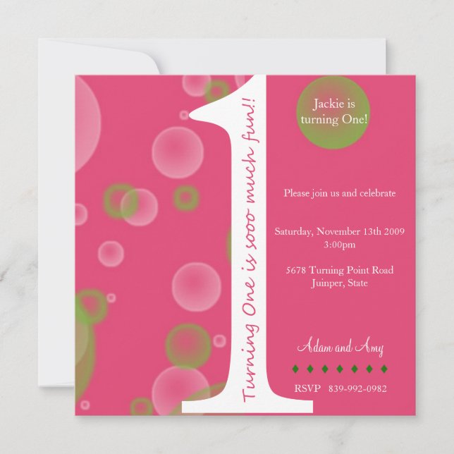 Pink 1st Birthday #1 Invitation (Front)