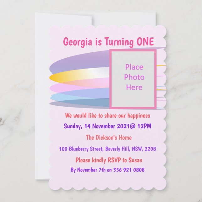 Pink 1st Birthday Invitation (Front)