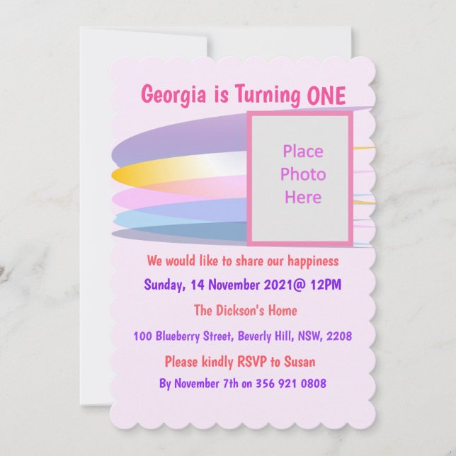 Pink 1st Birthday Invitation (Front)