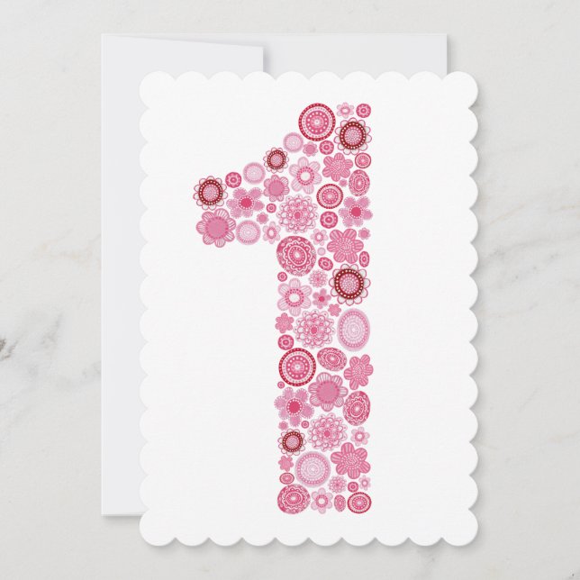 Pink 1st Birthday Number 1 Party Custom Invite (Front)