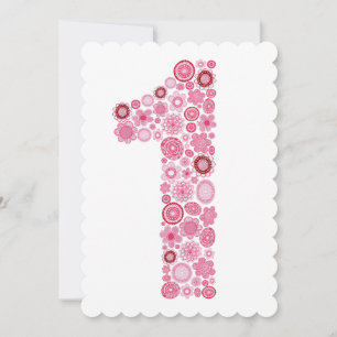Pink 1st Birthday Number 1 Party Custom Invite