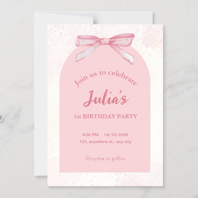 Pink 1st Birthday Party Invite Girl (Front)
