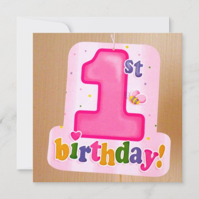 Pink 1st Birthday Tag on Door Invitation (Front)
