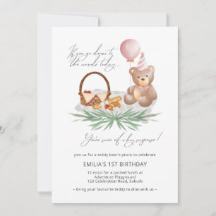 Pink 1st Birthday Teddy Bear Picnic  Invitation