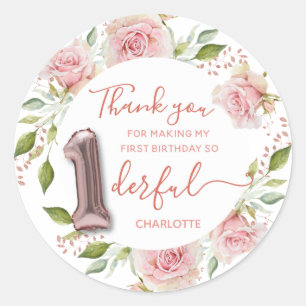 Pink 1st Birthday Thank you Classic Round Sticker