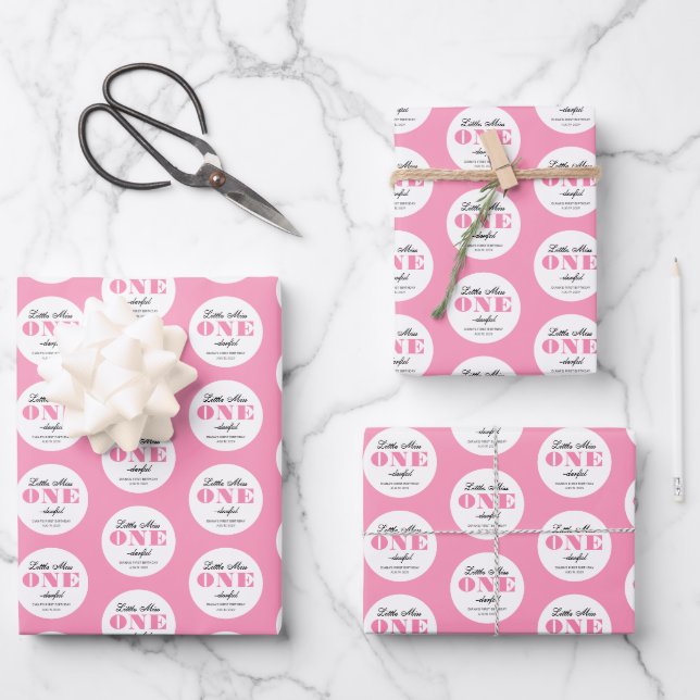 Pink 1st Birthday  Wrapping Paper Sheet (Front)