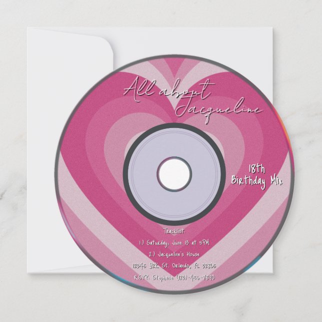 Pink 2000s Aura Hearts Music CD Birthday Invitation (Front)