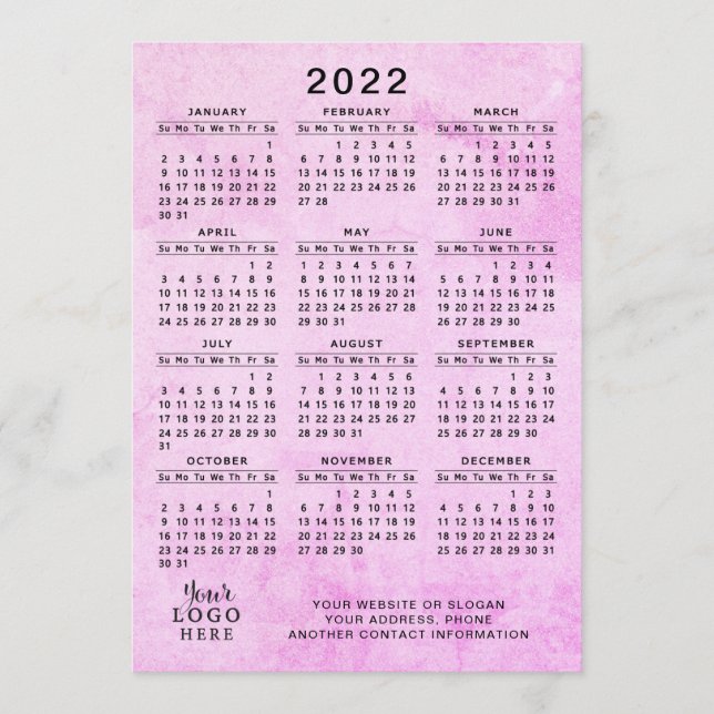 Pink 2022 Calendar Your Logo Business Programme (Front)