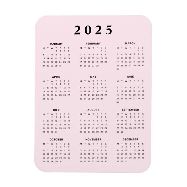 Pink 2025 Monthly Calendar Magnet (Vertical)