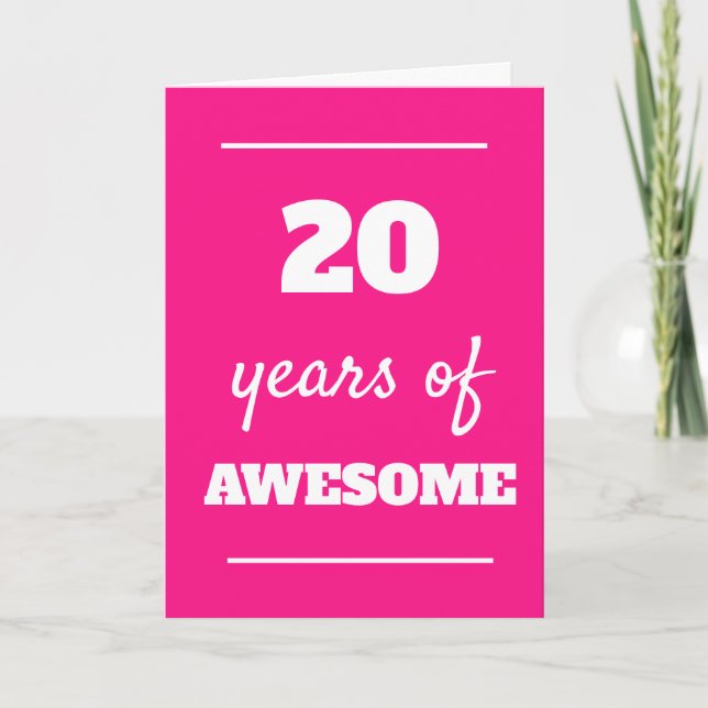 Pink 20th Birthday Card (Front)