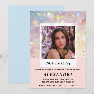 Pink 20th birthday invitations Confetti Photo